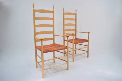 Shaker Elder`s chair, a pair, maple frame woven seat, 2003 English